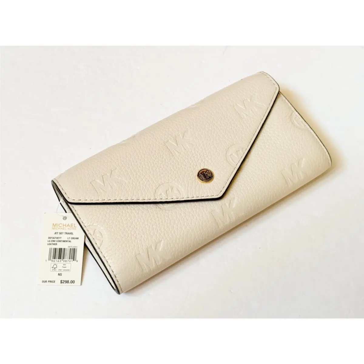 Jet Set Travel Large Envelope Continental Flap Wallet MK Embossed Light Cream by Michael Kors