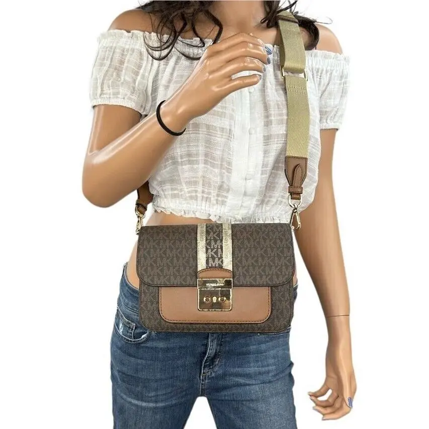 Sloan Editior Medium Flap Shoulder Crossbody Messenger Bag MK CENTER STRIPE BROWN MULTI by Michael Kors
