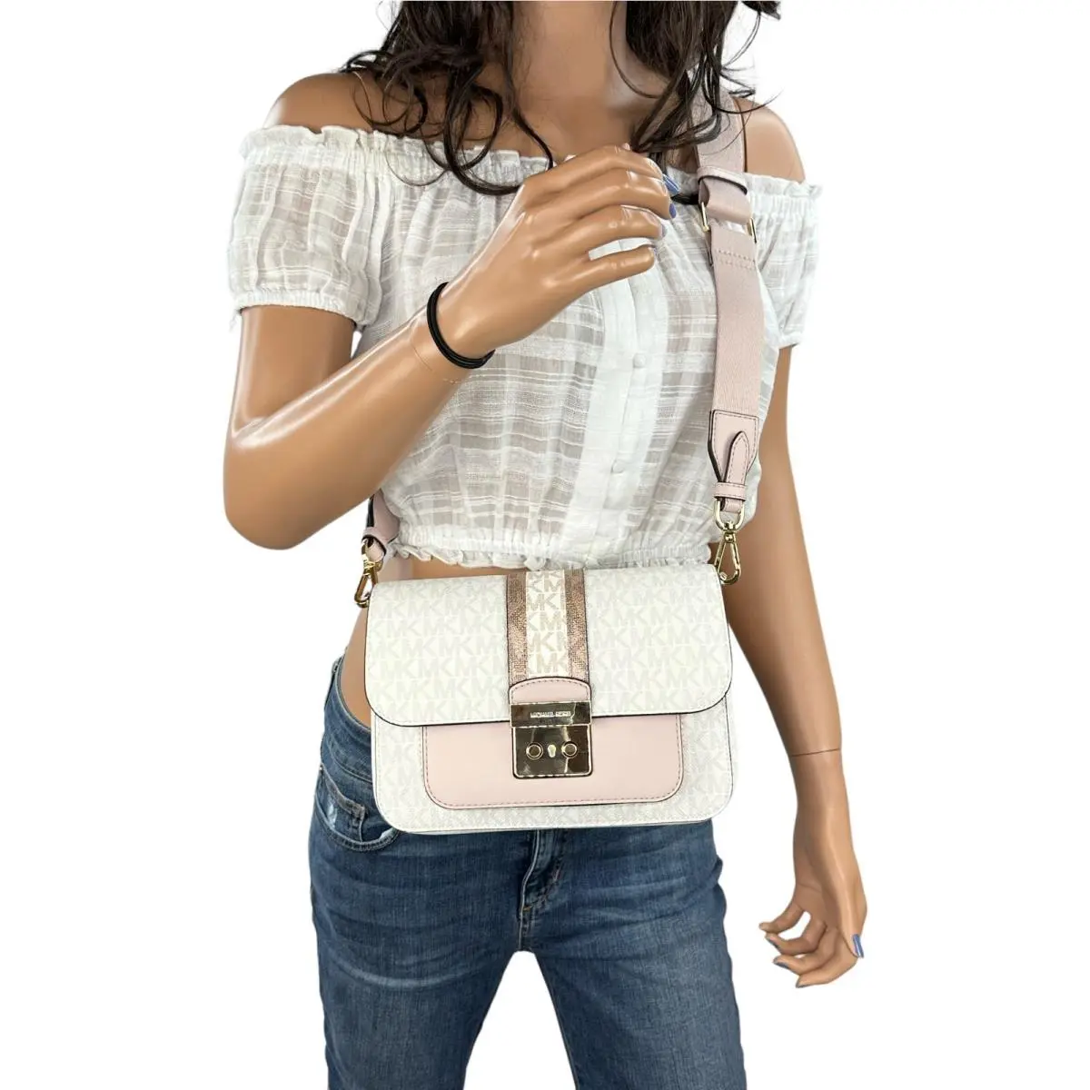 Sloan Editior Medium Flap Shoulder Crossbody Messenger Bag MK CENTER STRIPE POWDER BLUSH MULTI by Michael Kors