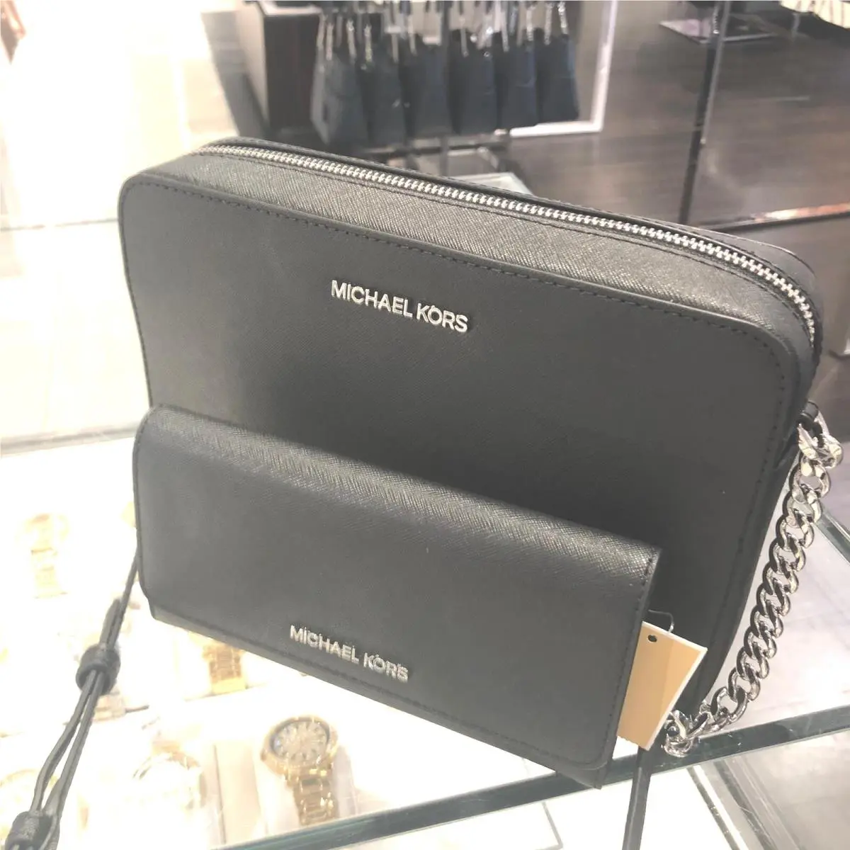 Women Crossbody Messenger Leather or Pvc Bag Handbag Purse + Wallet BLACK SILVER by Michael Kors