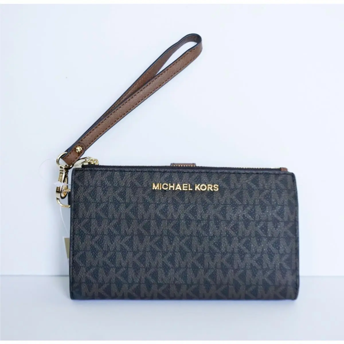 Jet Set Travel Large Double Zip Phone Wristlet Wallet MK Brown by Michael Kors