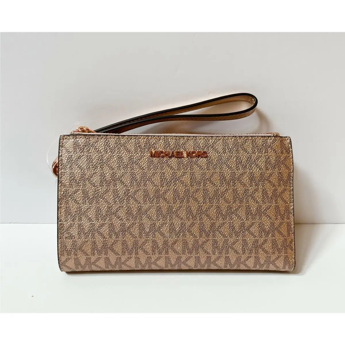 Jet Set Travel Large Double Zip Phone Wristlet Wallet MK Rose Gold by Michael Kors