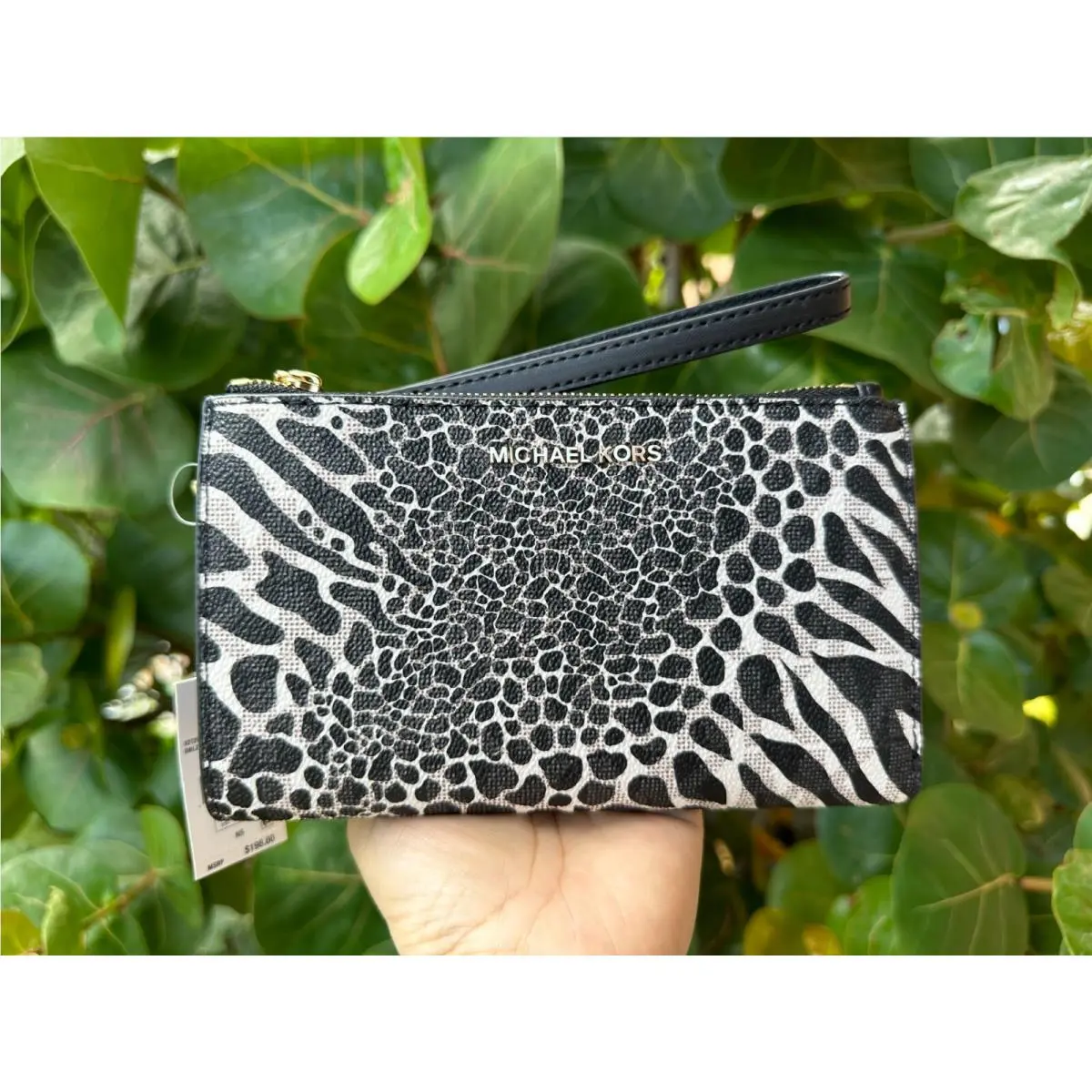 Jet Set Travel Large Double Zip Phone Wristlet Wallet MK ZEBRAN PRING BLACK MULTI by Michael Kors
