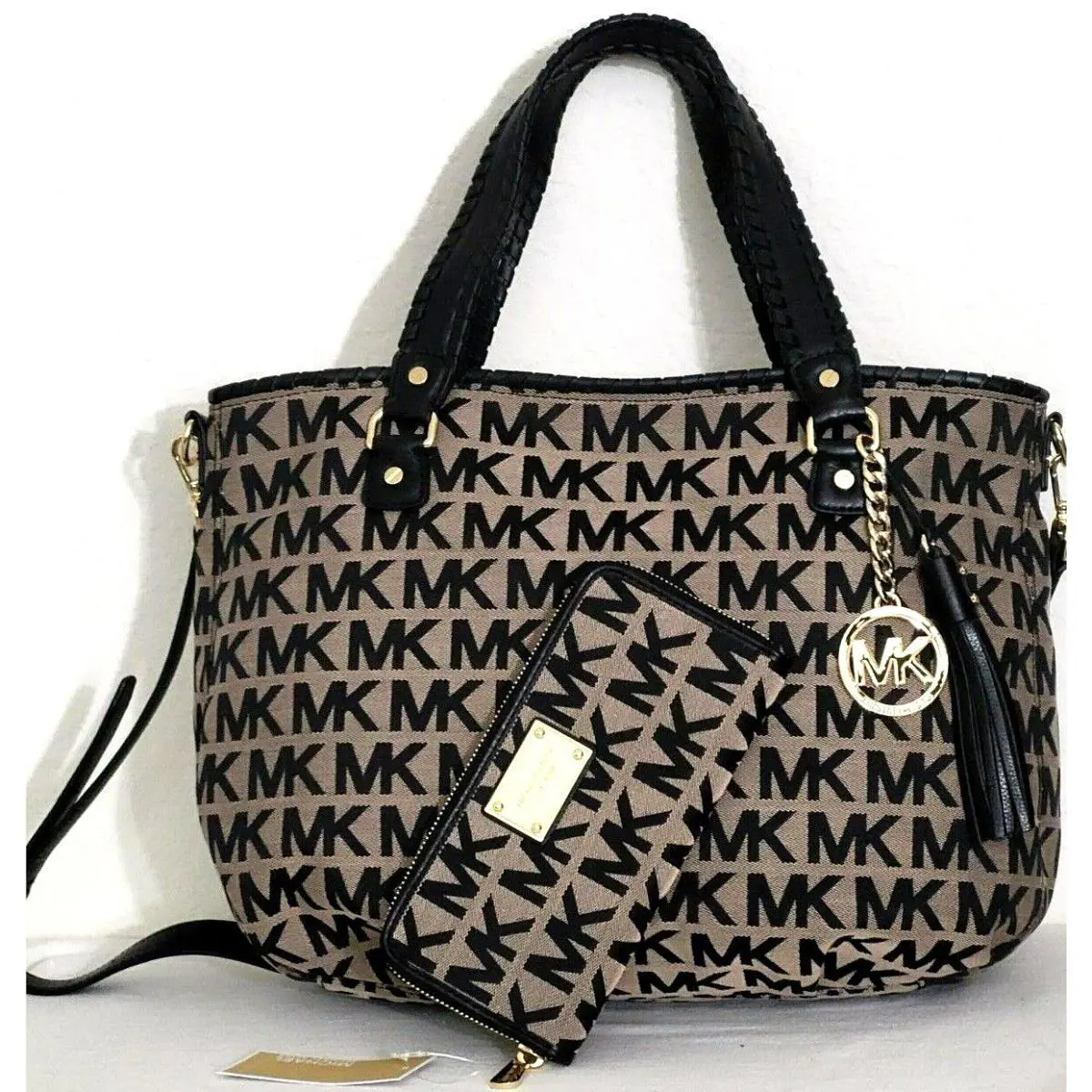 Michael Kors Bennet Large Black Logo Signature Tote +/or Matching Wallet