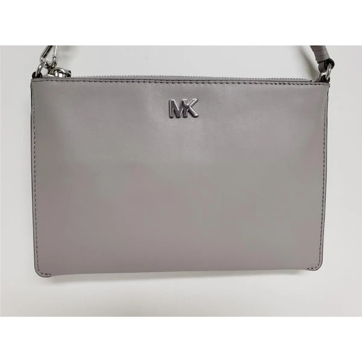 Medium Leather Convertible Wristlet Pouch Grey Navy Black Navy Pearl Gray by Michael Kors