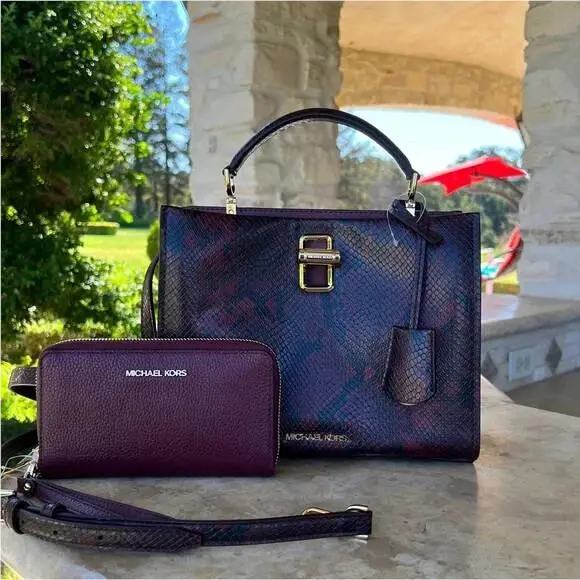 Snakeskin Embossed Leather Penelope MD TH Satchel Wallet Options handbag+wallet by Michael Kors
