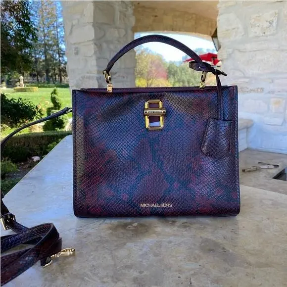 Snakeskin Embossed Leather Penelope MD TH Satchel Wallet Options Handbag by Michael Kors
