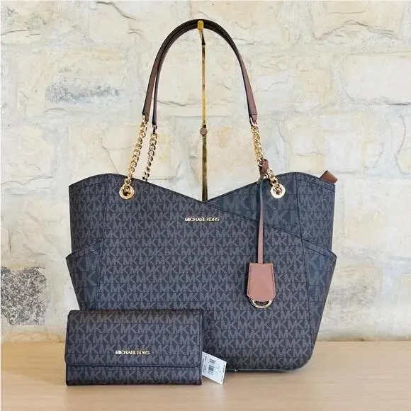 Jet Set Travel Large Chain Shoulder Top Zip MK Wallet Options Brown Handbag+Wallet by Michael Kors
