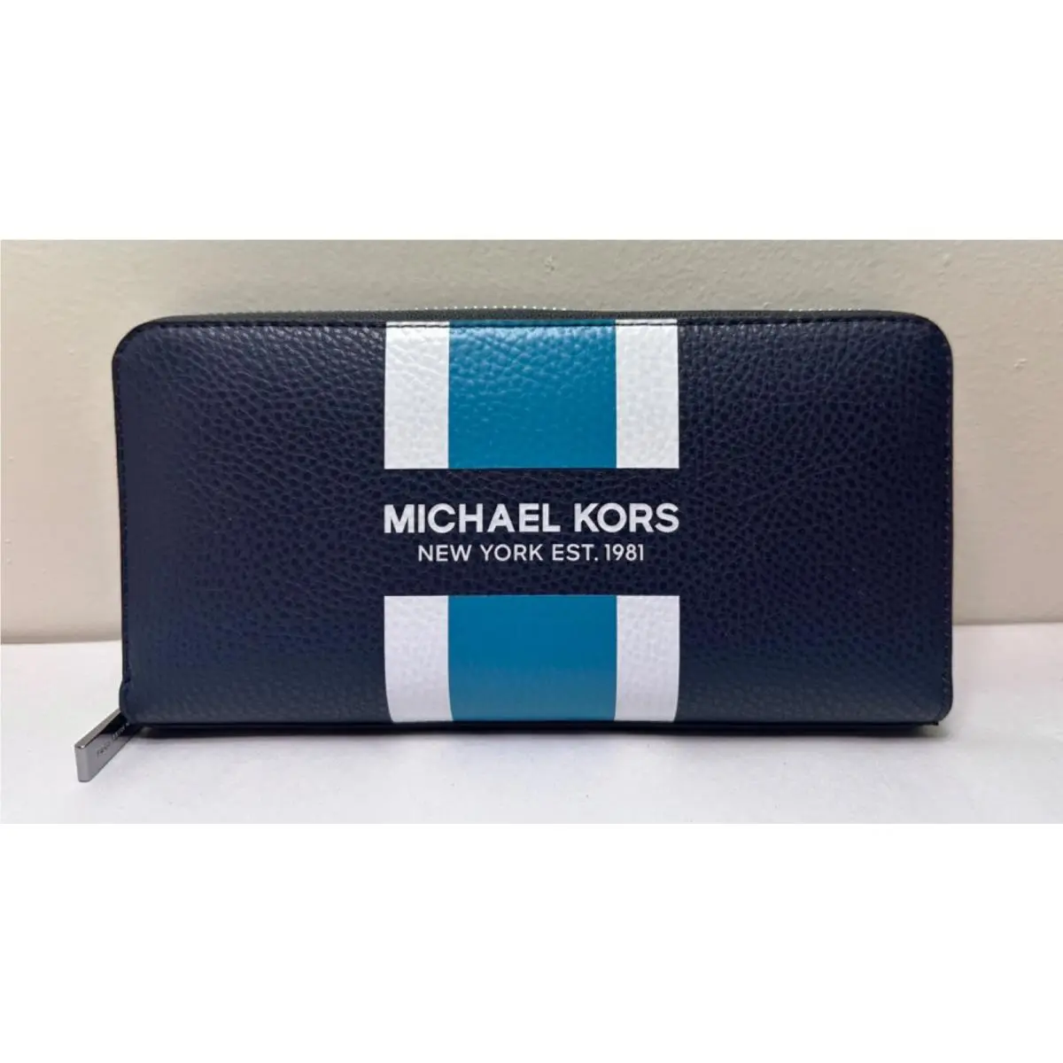 Cooper Tech Zip Around Leather Continental Wallet Purse Blue moon leather/sv by Michael Kors