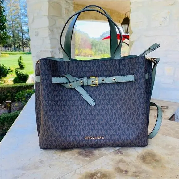 Michael Kors Emilia Large Satchel Crossbody MK Signature/wallet Optio Army Green