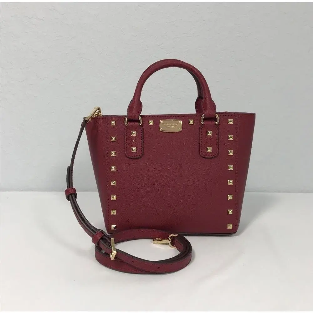 35S7GD1C1L  Sandrine Pyramid Stud Mini Tote Crossbody Cherry by Michael Kors