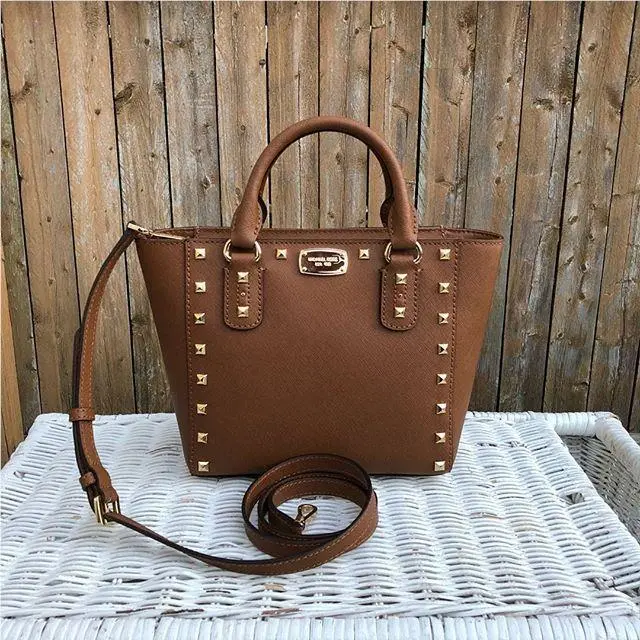 35S7GD1C1L  Sandrine Pyramid Stud Mini Tote Crossbody Luggage by Michael Kors