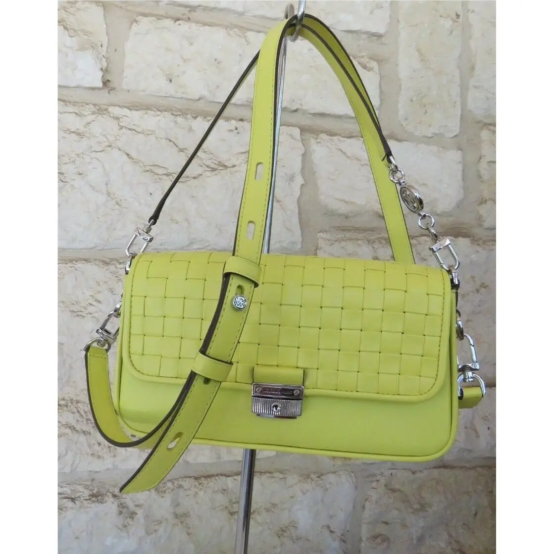 Bradshaw Woven Leather X-body/handbag or Set Rare Bright Limelight by Michael Kors