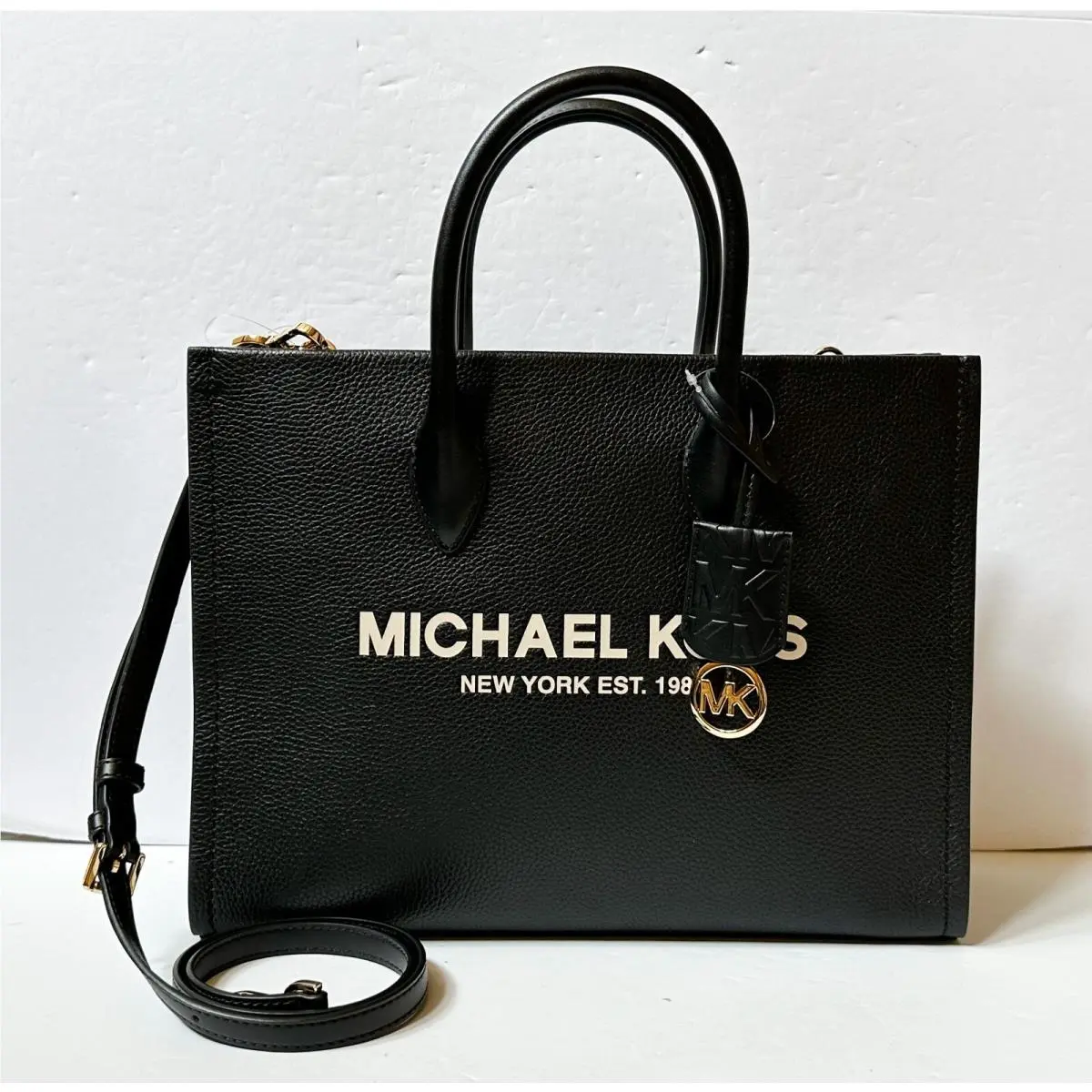 Mirella Medium East West Tote Satchel Shoulder Crossbody Bag BLACK PEBBLED LEATHER by Michael Kors
