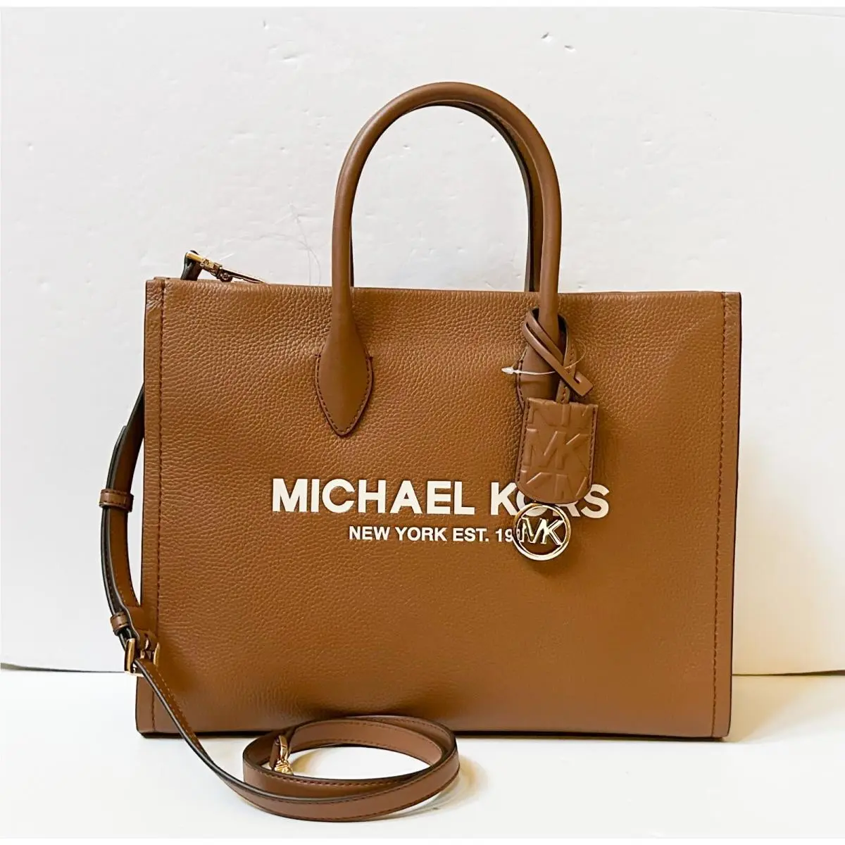 Mirella Medium East West Tote Satchel Shoulder Crossbody Bag BROWN PEBBLED LEATHER by Michael Kors