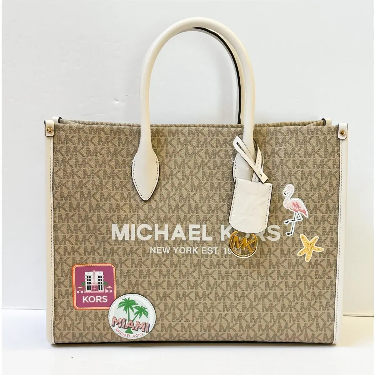 Mirella Medium East West Tote Satchel Shoulder Crossbody Bag MK Light Cream Miami by Michael Kors