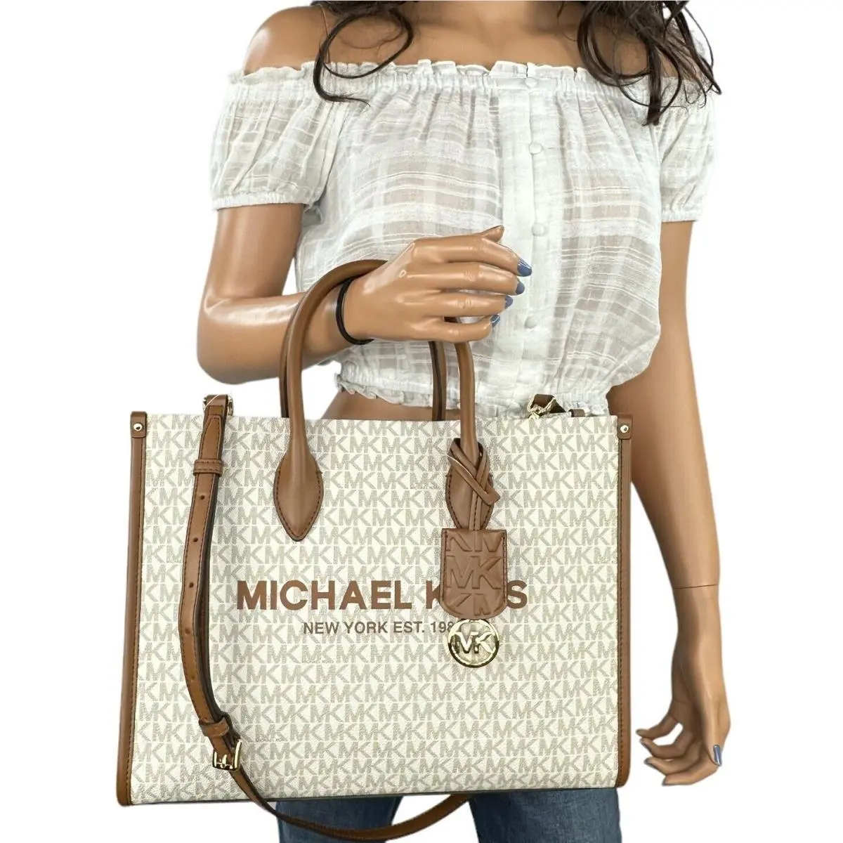 Mirella Medium East West Tote Satchel Shoulder Crossbody Bag MK Signature Vanilla by Michael Kors