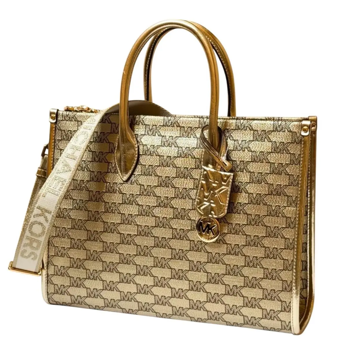 Mirella Medium East West Tote Satchel Shoulder Crossbody Bag MK BLACK/PALE GOLD by Michael Kors