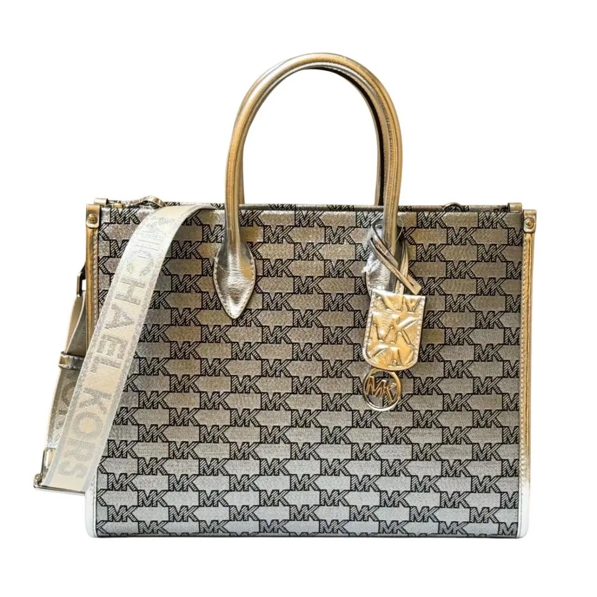 Mirella Medium East West Tote Satchel Shoulder Crossbody Bag MK BLACK/SILVER by Michael Kors