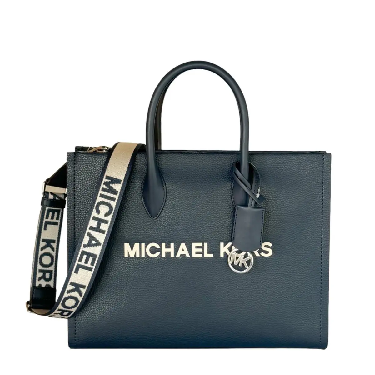 Mirella Medium East West Tote Satchel Shoulder Crossbody Bag NAVY/SILVER TONED HARDWARE by Michael Kors