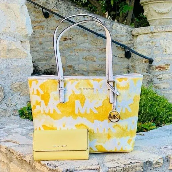 Graphic Tote Jet Travel Tote Handbag/wallet Options Buttercup HANDBAG+WALLET by Michael Kors
