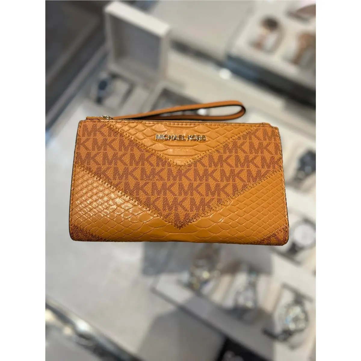 Large Double Zip Wristlet Credit Card Phone Holder MK Logo Wallet CIDER MULTI by Michael Kors