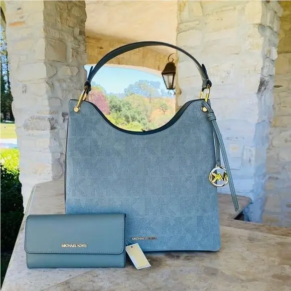Michael Kors Joan Large Signature MK Logo Bag/ Wallet Options Jade
