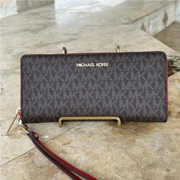 Kenly Travel Large Brown/flame MK Signature Tote Wallet Options Continental Wallet by Michael Kors