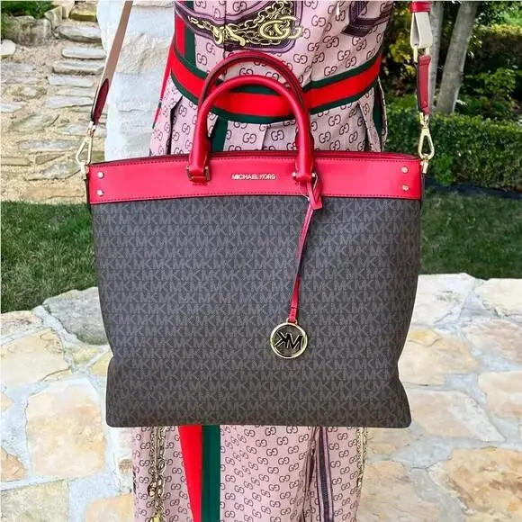 Kenly Travel Large Brown/flame MK Signature Tote Wallet Options tote only by Michael Kors