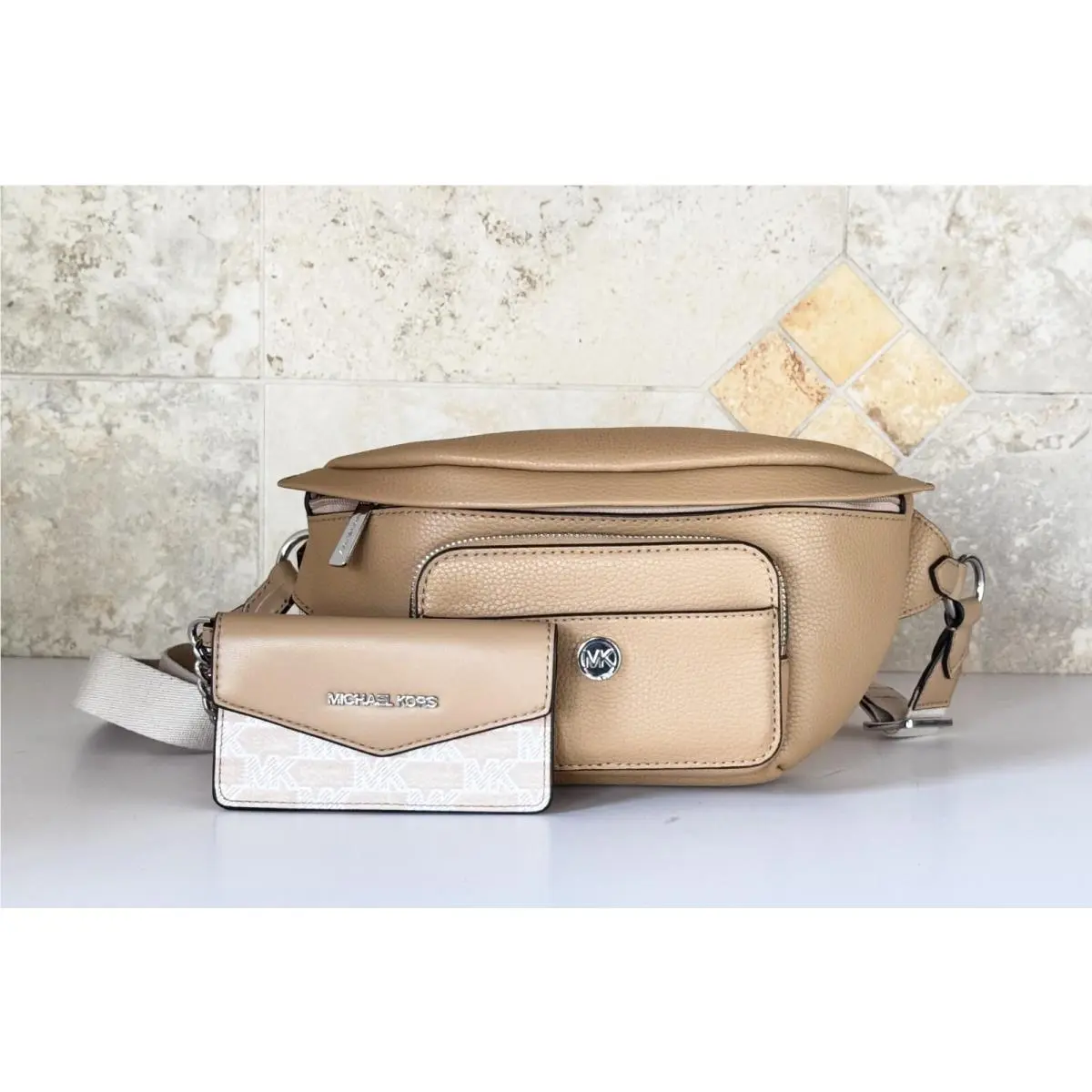 Maisie 2 IN 1 Waist Fanny Pack Crossbody Waist Pack Sling Bag Camel by Michael Kors