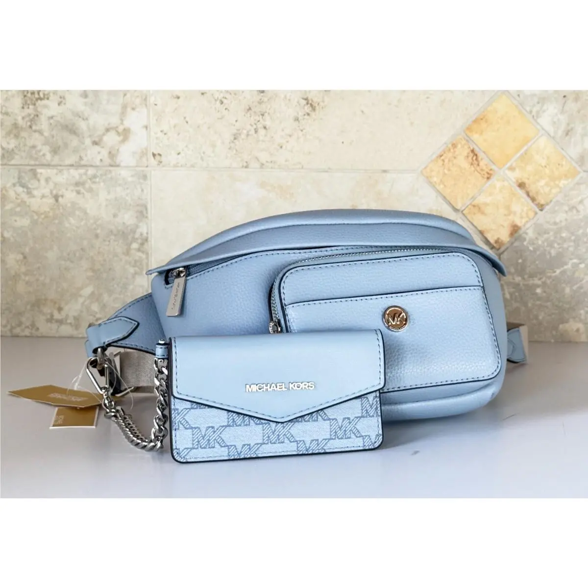 Maisie 2 IN 1 Waist Fanny Pack Crossbody Waist Pack Sling Bag Pale Blue by Michael Kors