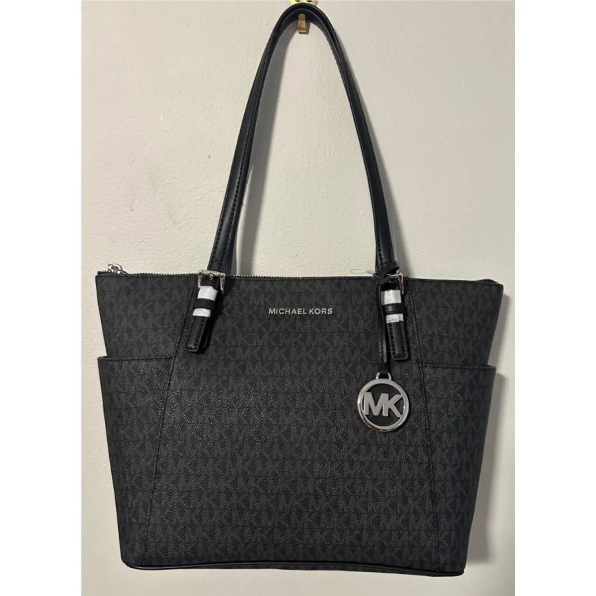 Michael Kors Jet Set East West Medium Top Zip MK Signature Logo Leather Tote