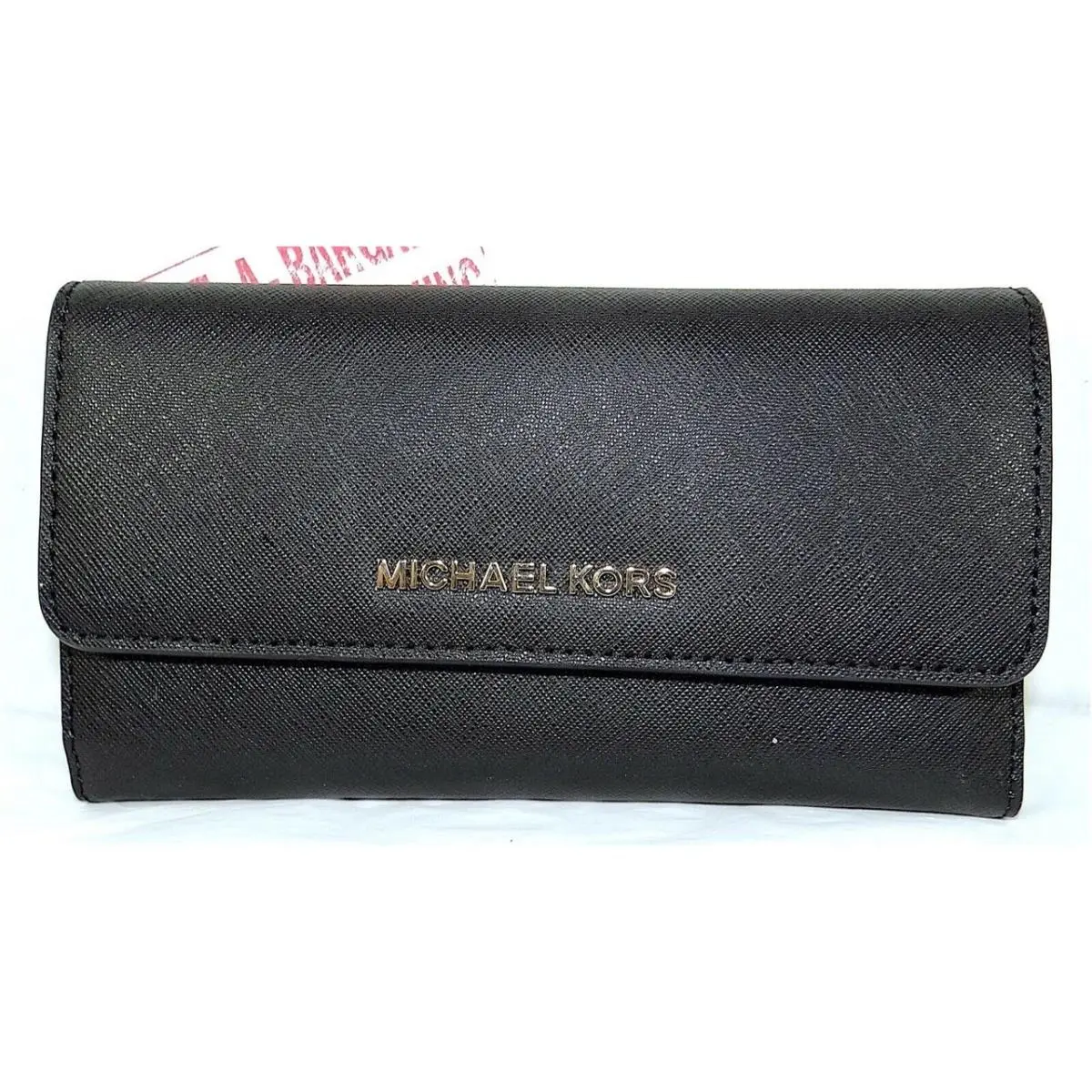Michael Kors Jet Set Travel Black Saffiano Leather Large Trifold Wallet