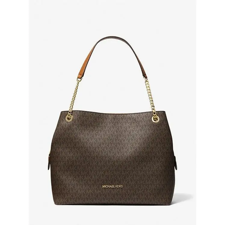 Michael Kors Signature Jet Set Item Large Chain Brown/vanilla Shoulder Bag Tote