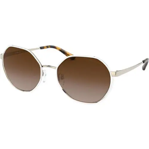 Porto Women`s Geometric Round Sunglasses - MK1072 Lt Gold-Tone/Brown Grad (101413) by Michael Kors
