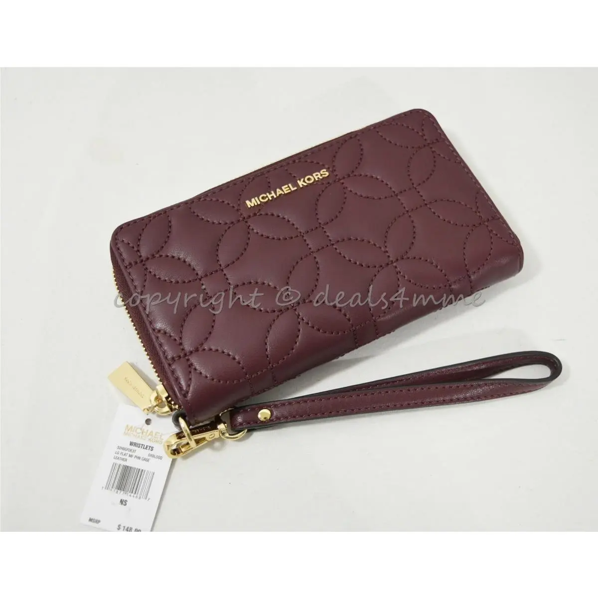 Kors 32H8GFDE3T Large Quilted Leather Smartphone Wristlet Oxblood by Michael Kors