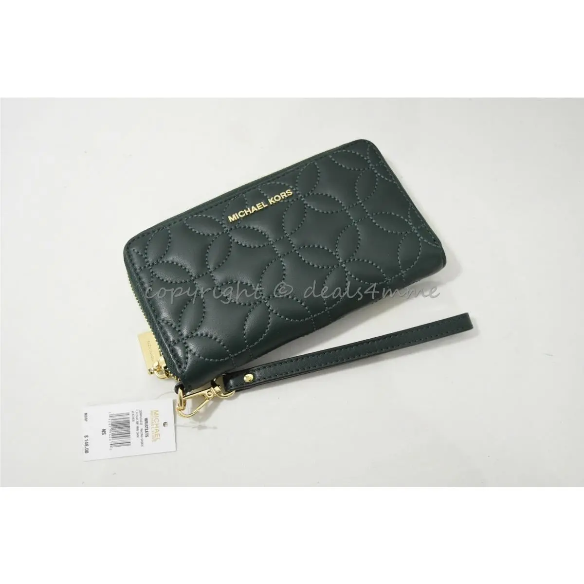 Kors 32H8GFDE3T Large Quilted Leather Smartphone Wristlet Racing Green by Michael Kors