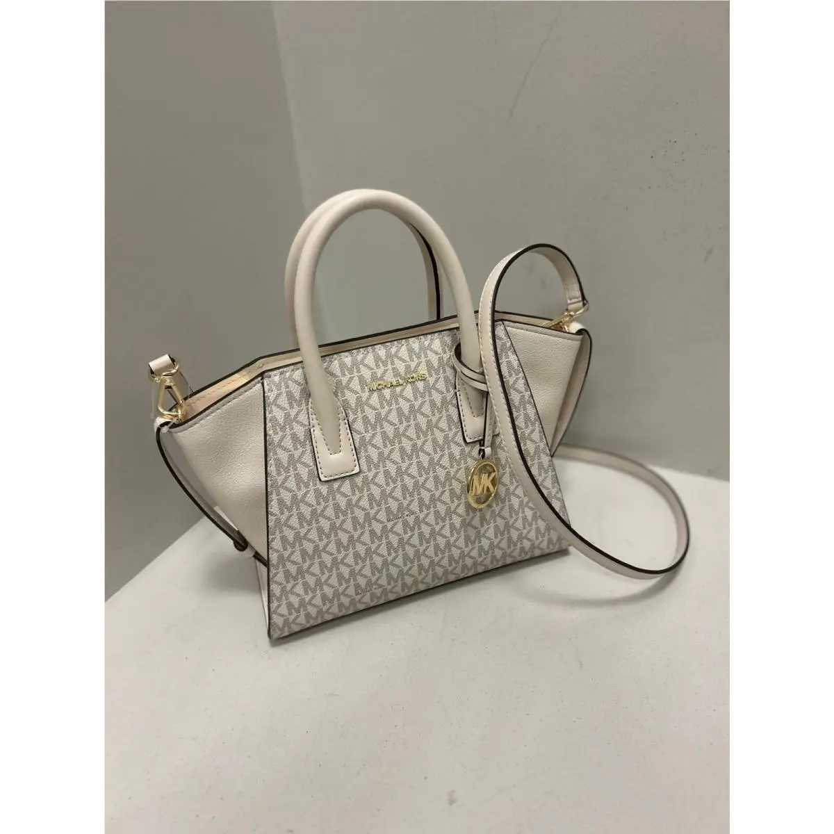 Michael Kors MK Small Satchel Crossbody Bag Handbag Messenger Shoulder Lt Cream