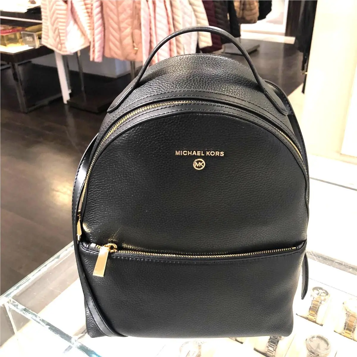 Michael Kors Valerie Medium School Travel Backpack Shoulder Bag Leather Black MK