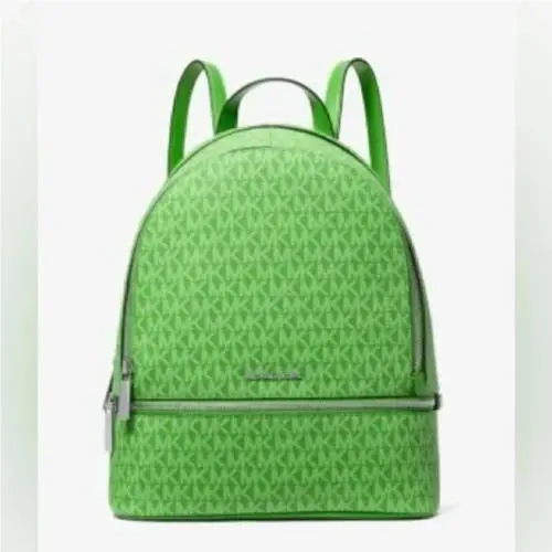 Michael Kors Rhea Medium Zip Green Logo Backpack 35S5SRAB2V Retail