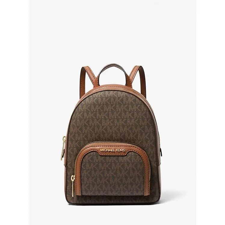 Jaycee Mini XS Brown Signature Pvc Zip Pocket Shoulder Backpack Bag by Michael Kors