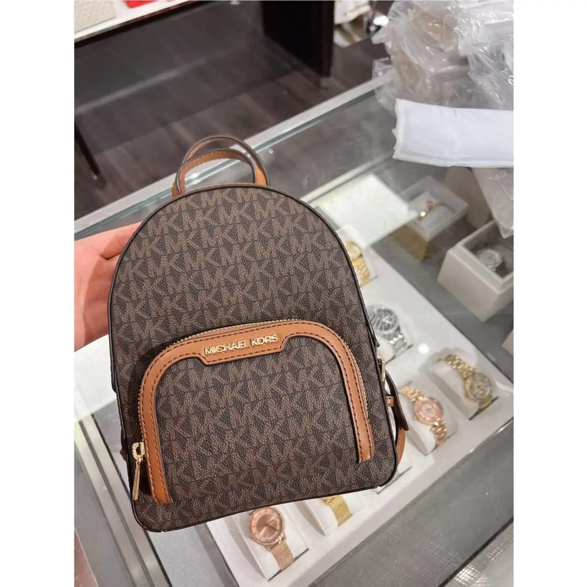 MK Jaycee XS Extra Small Convertible Backpack Bag Brown Luggage by Michael Kors
