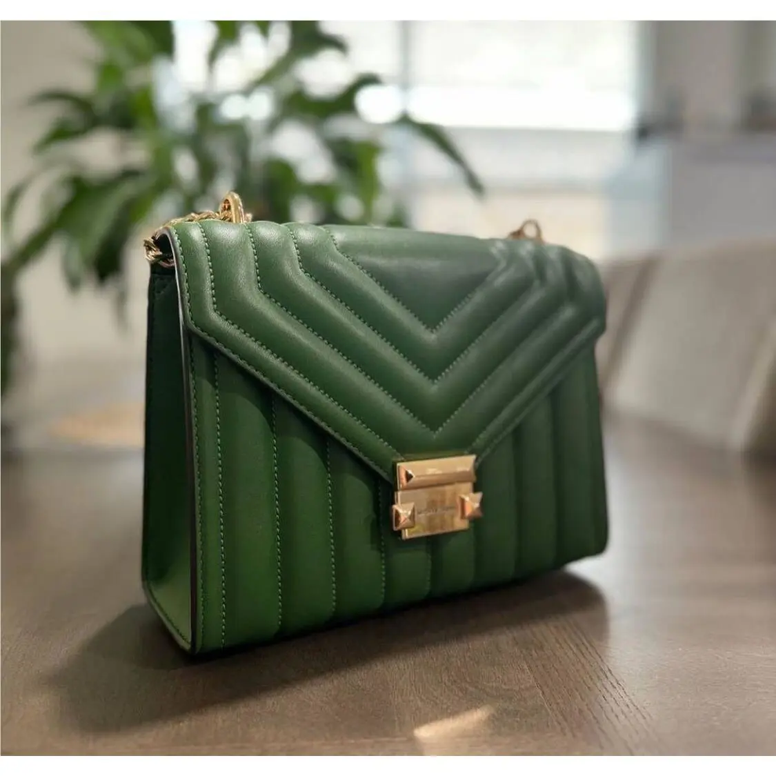 Michael Kors Whitney Pvc Medium Flap Chain Shoulder Bag Handbag Fern Green