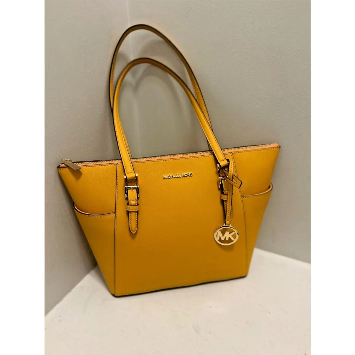 Michael Kors Charlotte Large Leather Top-zip Tote Shoulder Bag Golden Rod