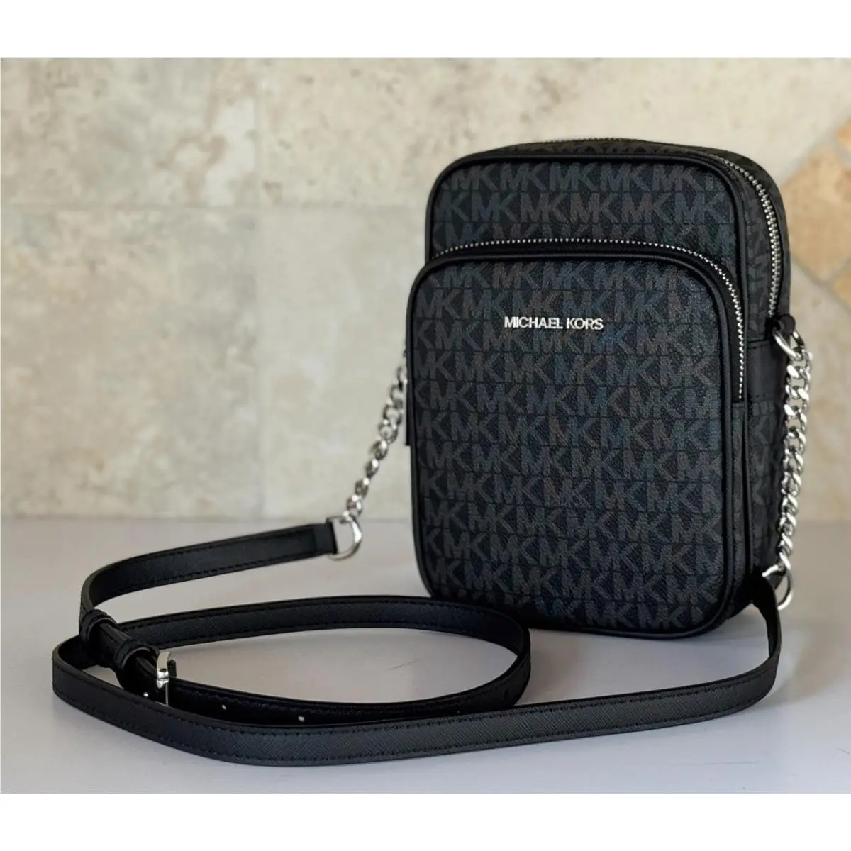 Jet Set Travel MD North South Chain Crossbody Flight Bag MK Black by Michael Kors