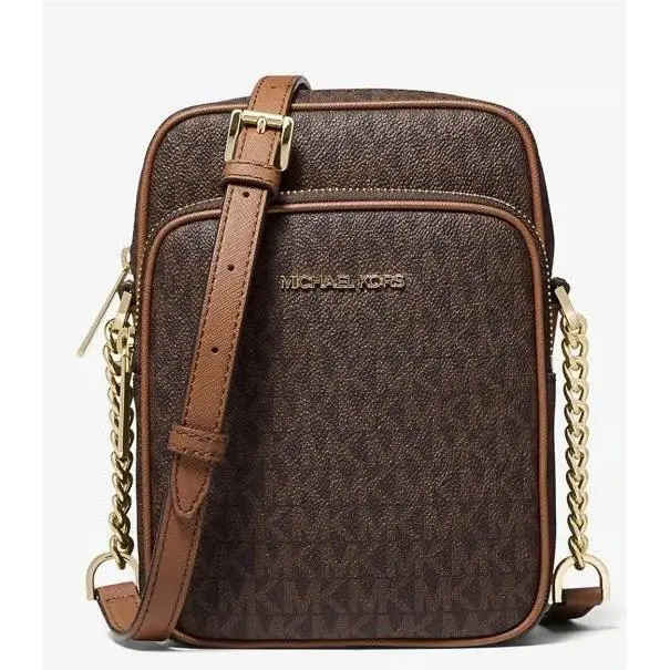 Michael Kors Jet Set Travel MD North South Chain Crossbody Bag Flight MK Brown