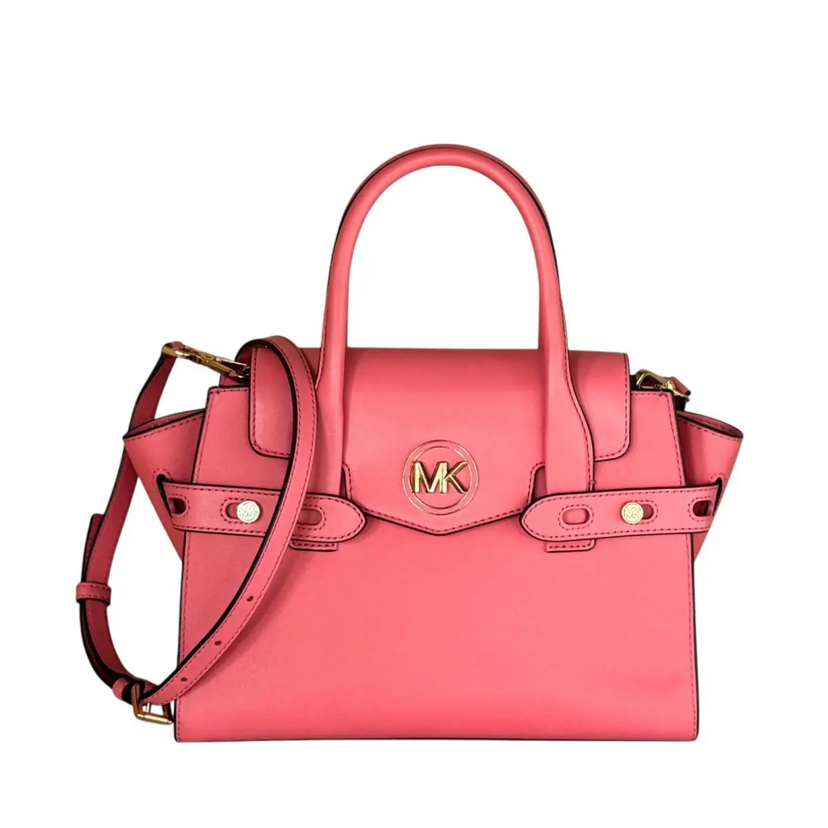 Michael Kors Carmen Medium Flap Belted Satchel Shoulder Bag Tea Rose