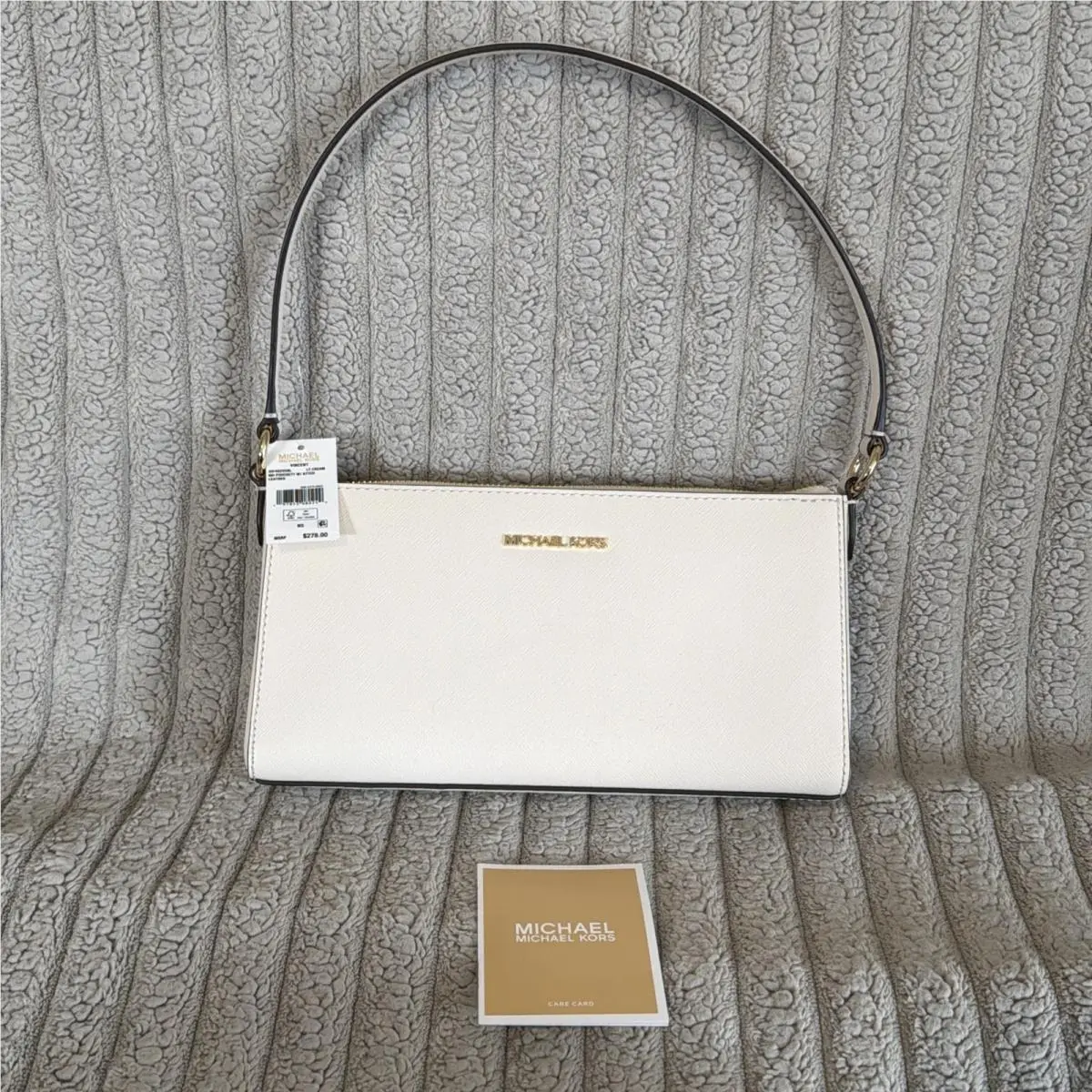 Michael Kors Vincent MD Pouchette Shoulder Bag Light Cream Purse W/ Tags Htf