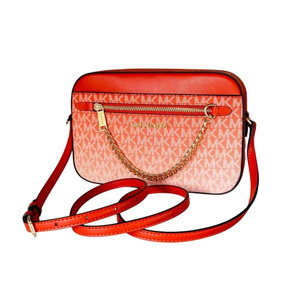 Michael Kors Jet Set Item EW Chain Shoulder Crossbody Bag MK Ombré Red Clay