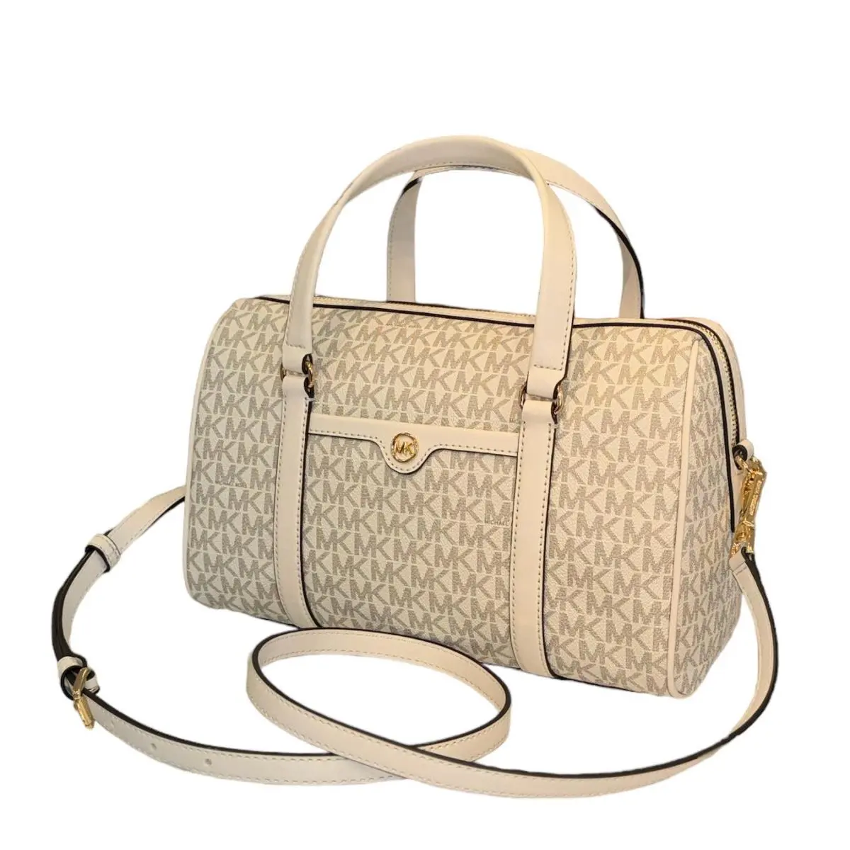 Michael Kors Jet Set Travel Medium Satchel Shoulder Duffle Bag MK Light Cream